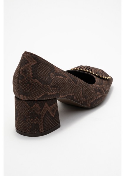 Velora Kahverengi Desenli Tokalı Kadın Kalın Topuklu Ayakkabı indirimleri