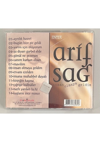 Arif Sağ Insan Olmaya Geldim CD (Orijinal Dönem Baskı Cd) fiyatları