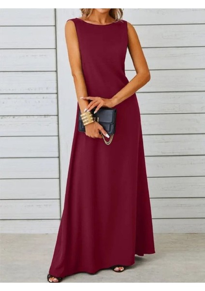 Kadın Kolsuz Kayık Yaka Maksi Janjan Krep Elbise fiyatları