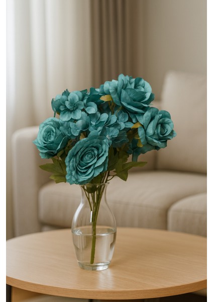 Yapay Çiçek Garnitürlü Lüx 5li Gül Buketi 11 Dal 42 cm Pastel Yeşil fiyatları