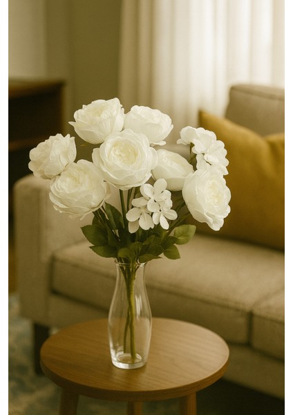 Yapay Çiçek Şakayık Ortancalı Gül Buketi 5li Beyaz modelleri