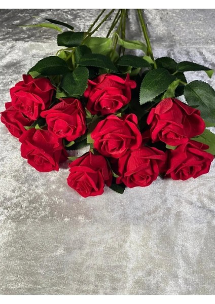 Yapay Kadife Gül 10 Adet Kırmızı 50 cm