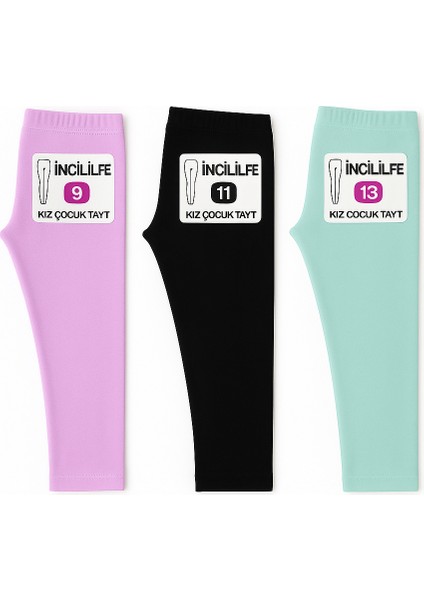 3'lü Set Çocuk Tayt Kışlık Şardonlu – Sıcak ve Konforlu - Siyah & Çağla Yeşili & Lila