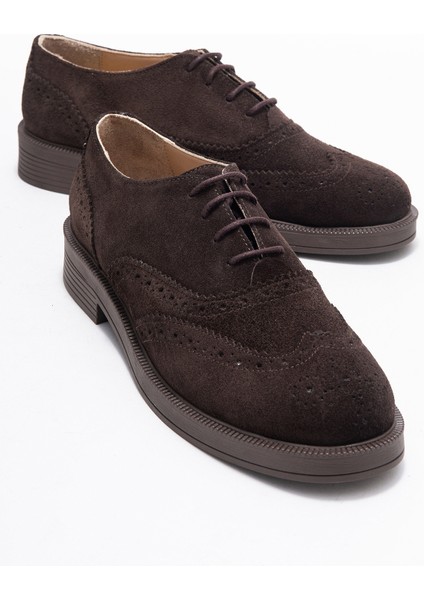 Avra Kahverengi Süet Hakiki Deri Kadın Oxford Ayakkabı