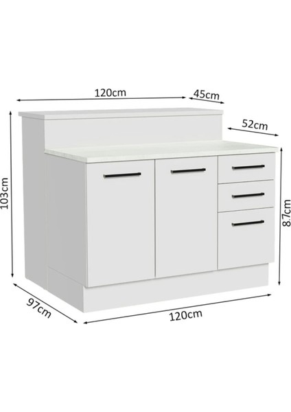 Victor Mutfak Adası Alt Modül 120 Cm- Tezgah Dahil-Çok Amaçlı Dolap-Alt Modül-2 Kapaklı 3 Çekmeceli modelleri