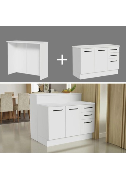 Victor Mutfak Adası Alt Modül 120 Cm- Tezgah Dahil-Çok Amaçlı Dolap-Alt Modül-2 Kapaklı 3 Çekmeceli fırsatları