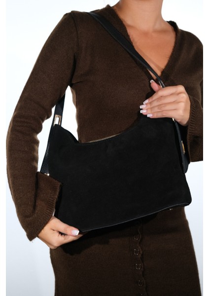 York Siyah Süet Hakiki Deri Kadın Kol Çantası modelleri