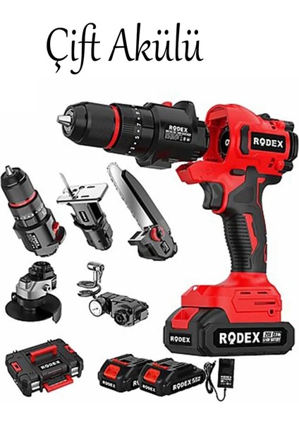 Değiştirilebilir Başlıklı Akülü 5'li Set 20 V 2.0 Ah Taşlama Matkap Dekubaj Testere Pala Top Şişirme fiyatları