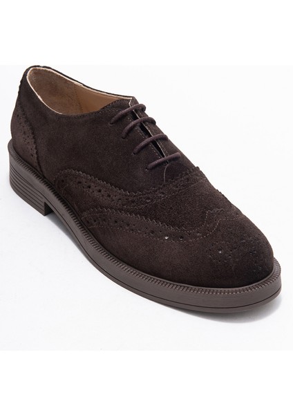 Avra Kahverengi Süet Hakiki Deri Kadın Oxford Ayakkabı modelleri