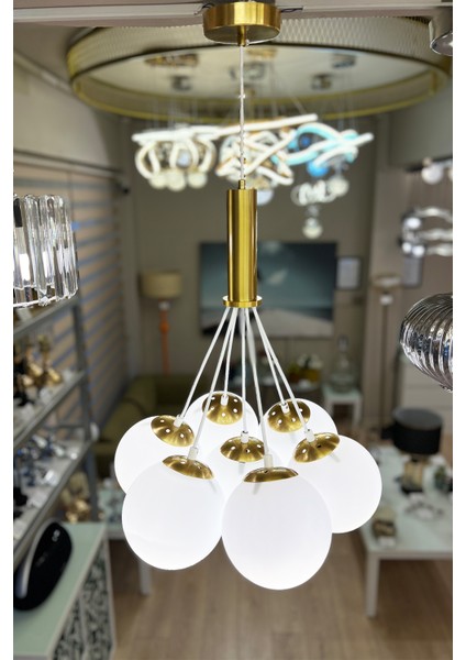 Mınımal Globe Cloud Golden & White 7'li Sarkıt Cam Avize fiyatları