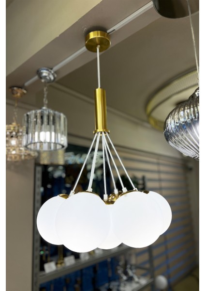 Mınımal Globe Cloud Golden & White 7'li Sarkıt Cam Avize indirimleri