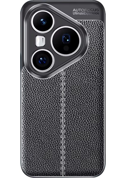 Huawei Pura 80 Ultra ile Uyumlu Leather Serisi Deri Efekt Silikon Kılıf - Siyah AL3337