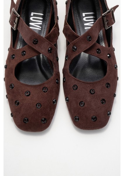 Addıson Kahverengi Süet Taşlı Çapraz Bantlı Kadın Babet Ayakkabı fiyatları