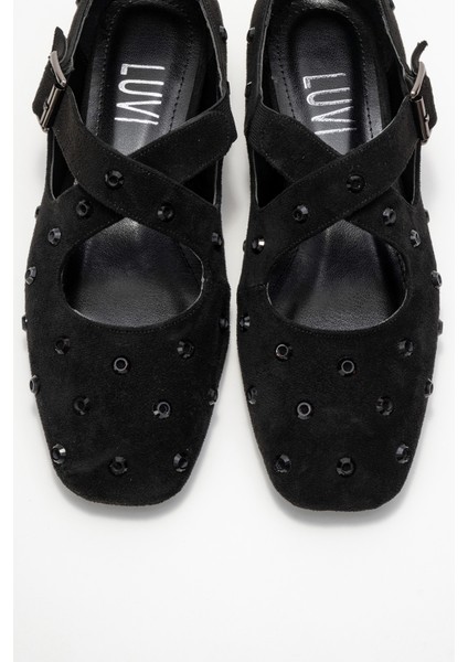 Addıson Siyah Süet Taşlı Çapraz Bantlı Kadın Babet Ayakkabı fiyatları