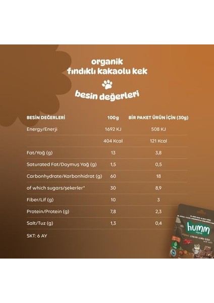 Humm Organik Fındıklı Kakaolu Vegan Kek 30 gr indirimleri