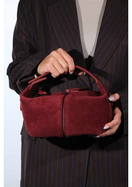 Island Bordo Süet Hakiki Deri Kadın Kol Çantası