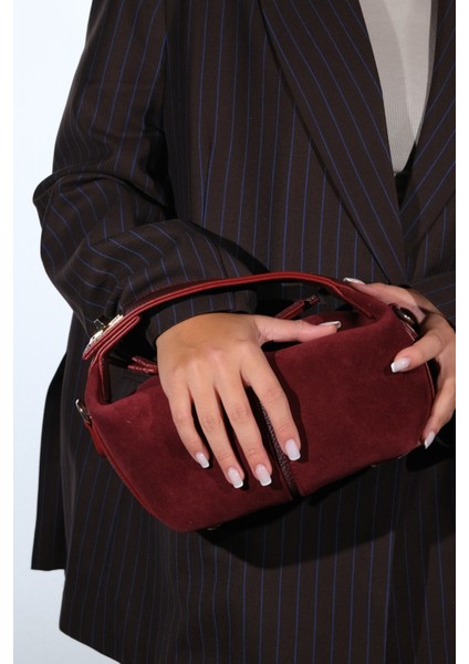 Island Bordo Süet Hakiki Deri Kadın Kol Çantası modelleri