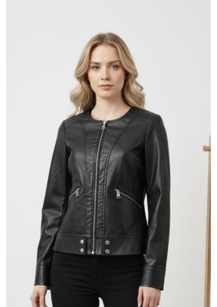 Kadın Siyah Deri Ceket