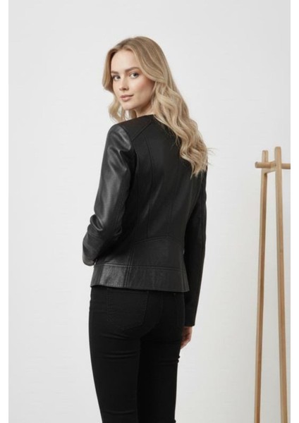 Kadın Siyah Deri Ceket modelleri