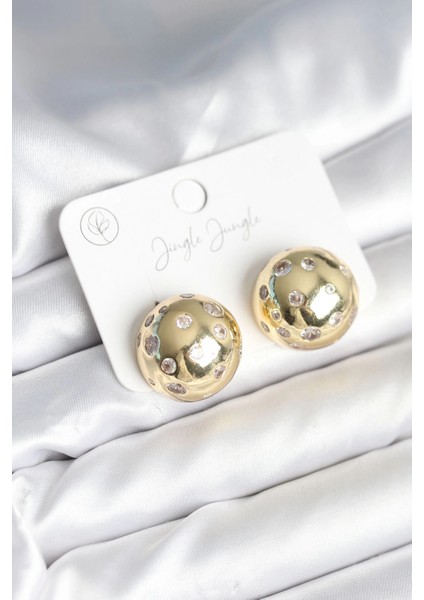 Pirinç Gold Renk Zirkon Taşlı Kadın Küpe - TJ-BKP11292