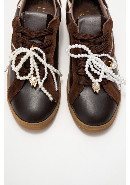 Taren Kahverengi Hakiki Deri Inci Tokalı Kadın Günlük Spor Ayakkabı fiyatları