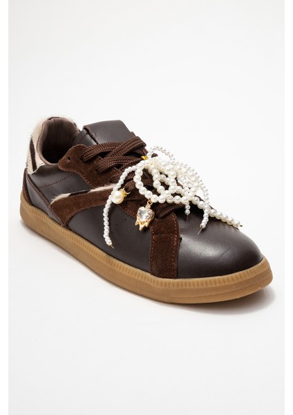 Taren Kahverengi Hakiki Deri Inci Tokalı Kadın Günlük Spor Ayakkabı modelleri