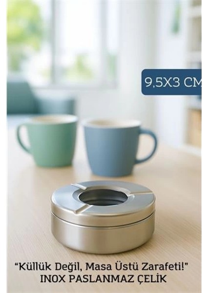 Modacar Inox Çelik Küllük – 9.5 cm x 3 cm | Modern, Hijyenik ve Dayanıklı Tasarım