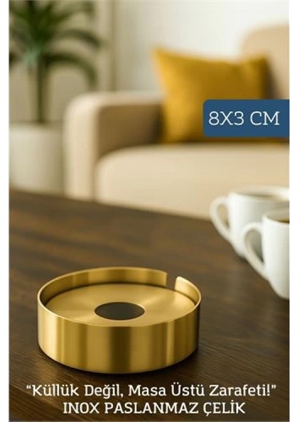 Modacar Gold Inox 1 mm Scotch Çelik Küllük – 8 cm x 3 cm | Modern, Hijyenik ve Dayanıklı Tasarım