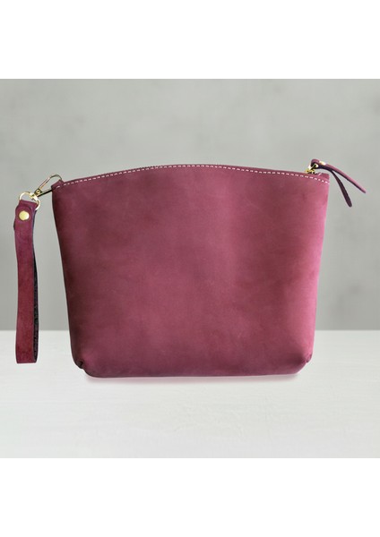 Hakiki Deri El Yapımı Bordo Çanta | Yumuşak Deri Günlük Kadın Çantası Bileklik Askılı