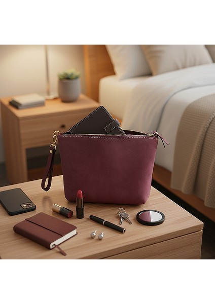 Hakiki Deri El Yapımı Bordo Çanta | Yumuşak Deri Günlük Kadın Çantası Bileklik Askılı modelleri