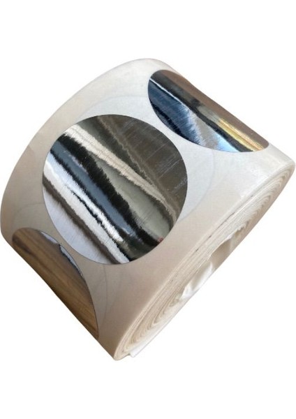 Parlak Metalize Silver Yuvarlak Kesim Etiket Sticker 30X30 Mm(3cm)