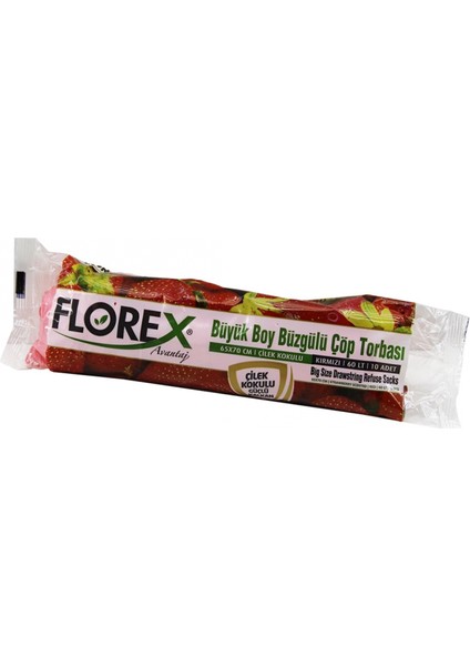 25 Adet FLOREX-502 Çilek Kokulu Büzgülü Büyük 10PCS 65X70CM Çöp Torbası (4887)