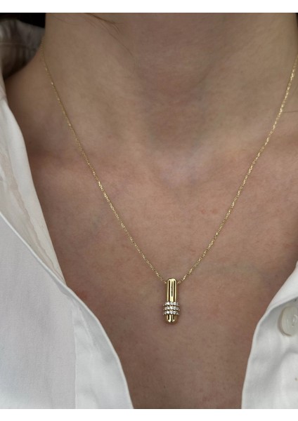 14 Ayar Altın Taşlı Çubuk Kolye 633