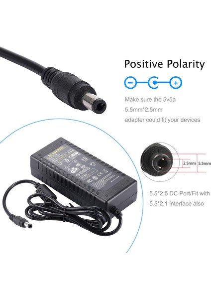 5 Volt 5 Amper Rgb Şerit LED Adaptörü - 5V 5A - 5.5mm 2.5mm WS2812B WS2811 SK6812 WS2812B Argb Pixel Şerit