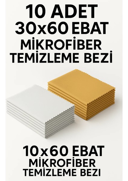 10 Adet Beyaz Mikrofiber Temizlik Bezi 30X60 cm | LCD Tv Telefon Laptop Gözlük Cam Yüzey