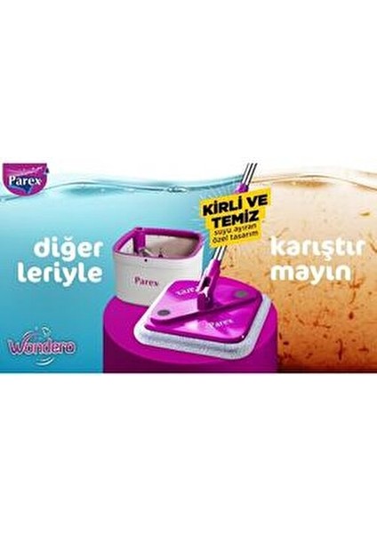 Wondero Otomatik Mop Takımı Kirli ve Temiz Su Ayırma Özelliği ile 360° Dönme Kapasitesi fırsatları
