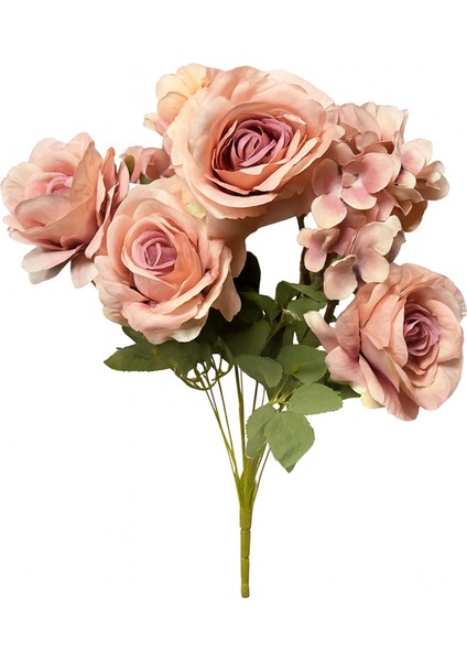 Yapay Çiçek Garnitürlü Lüx 5li Gül Buketi 11 Dal 42 cm Pastel Vizon