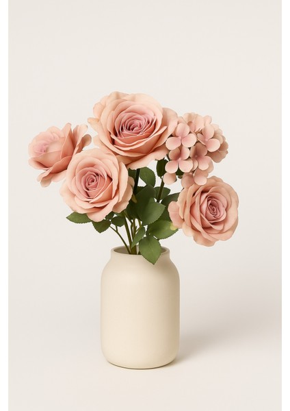 Yapay Çiçek Garnitürlü Lüx 5li Gül Buketi 11 Dal 42 cm Pastel Vizon fiyatları