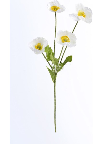 Yapay Çiçek 4lü Gelincik Dalı 60 cm Beyaz