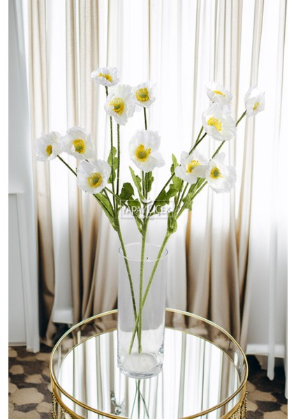 Yapay Çiçek 4lü Gelincik Dalı 60 cm Beyaz