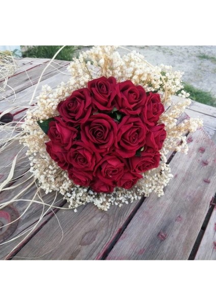 Yeni Gelin Buketi ve Damat Yaka Çiçeği Kırmızı Gül