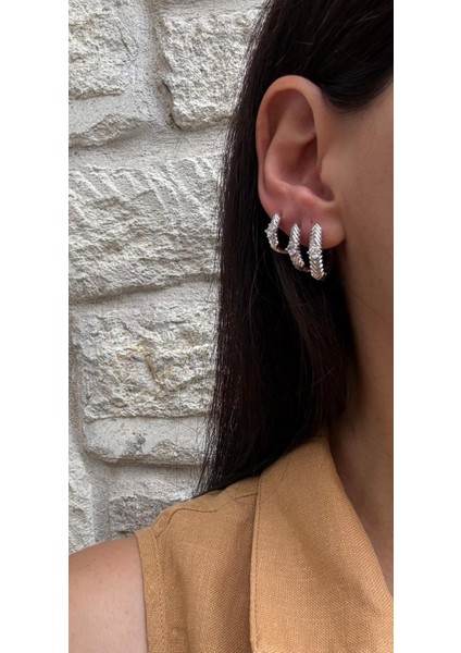 Xuping Ortası Taş Detay Oval 3 Lü Set Silver Küpe fiyatları