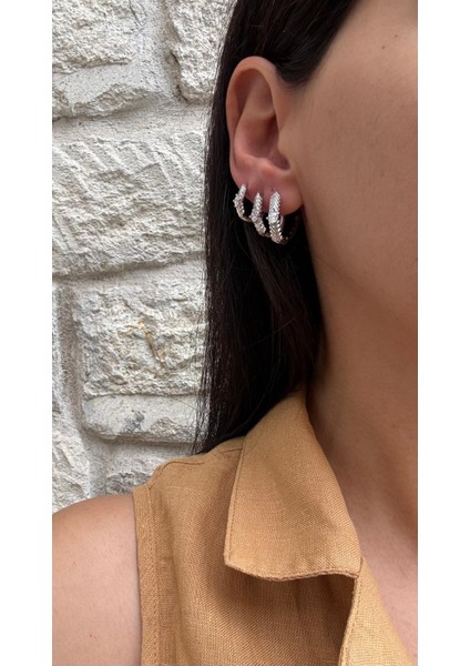 Xuping Ortası Taş Detay Oval 3 Lü Set Silver Küpe modelleri