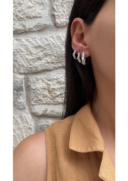 Xuping Ortası Taş Detay Oval 3 Lü Set Silver Küpe fırsatları