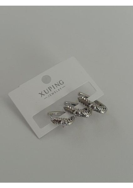 Xuping Ortası Taş Detay Oval 3 Lü Set Silver Küpe