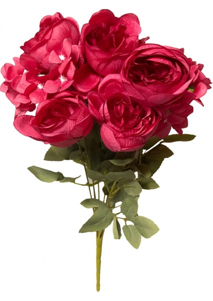 Yapay Çiçek Şakayık Ortancalı Gül Buketi 5li Pembe