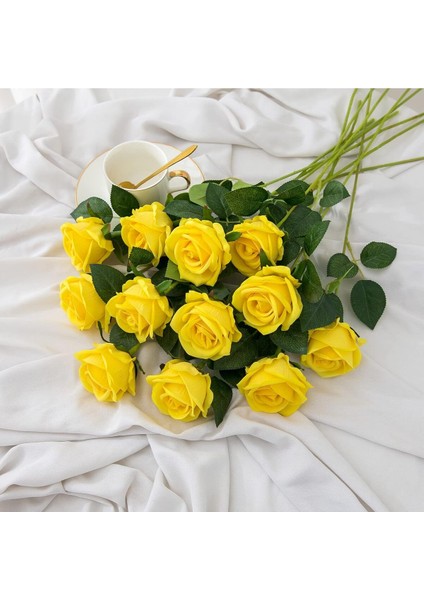 Yapay Kadife 10 Adet Gül Dalı 50 cm Sarı Lüx Ekvator Gül fiyatları