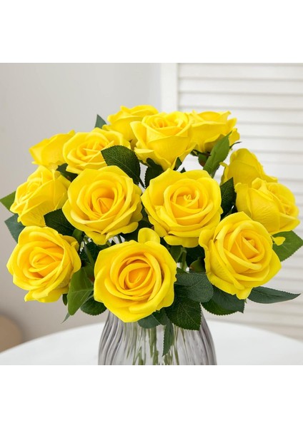 Yapay Kadife 10 Adet Gül Dalı 50 cm Sarı Lüx Ekvator Gül modelleri