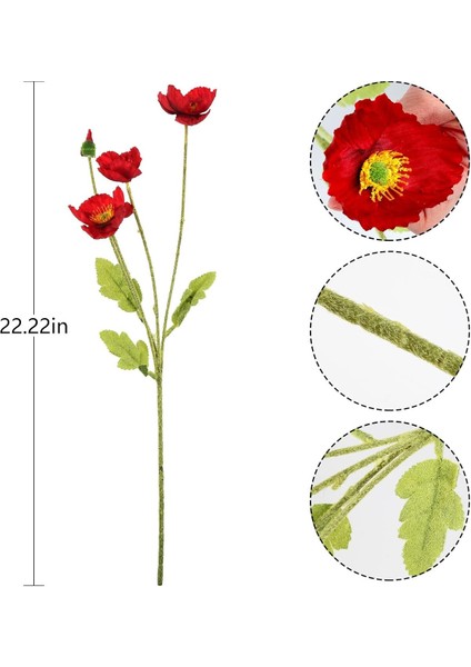 Yapay Çiçek 4lü Gelincik Dalı 60 cm Kirmizi