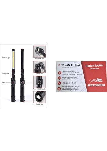 -HK - Rico Katlanabilir Şarjlı LED Lamba Mıknatıslı Fener (013-RC0035)